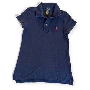 Polo Ralph Lauren Girls Navy Blue Polo Shirt Red Pony Logo Size 6/7